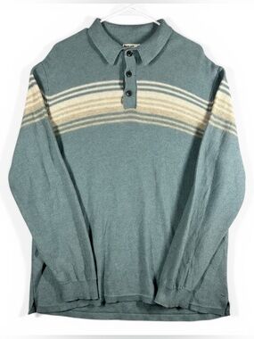 Marine Layer Merino Wool Blend Elias Sweater Polo Men XL Topaz Blue Knit